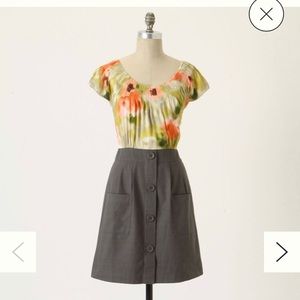 Anthro hammered silk and cotton watercolor dress